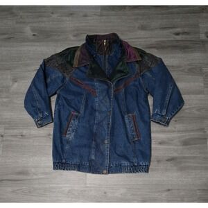 CS Current Seen Embroidered Denim Jacket Vintage‎ 90s Oversized Women Size Large